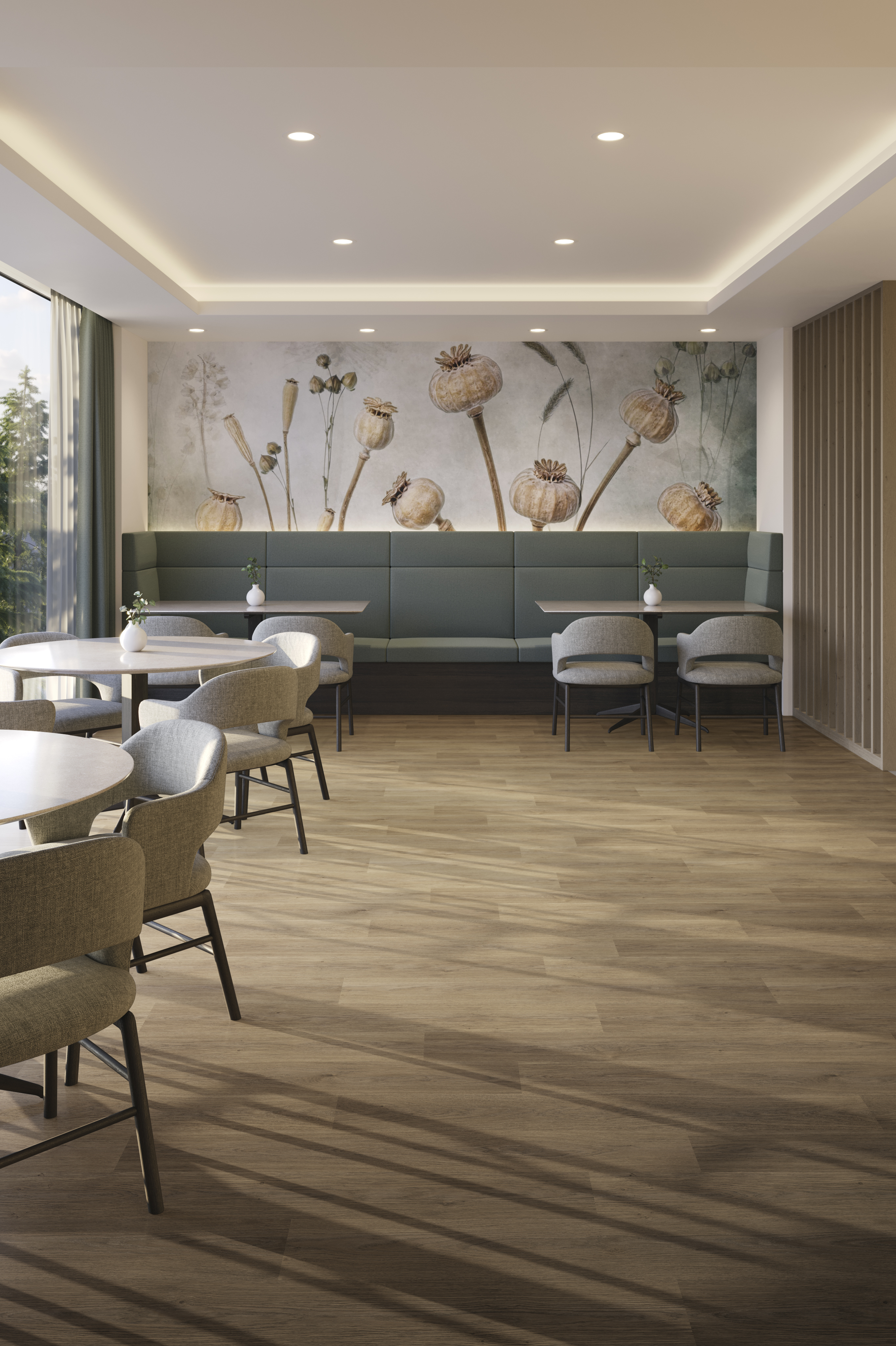 nora by Interface noravant timber rubber flooring in workplace breakroom